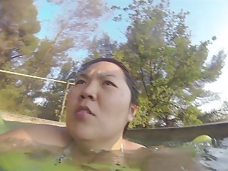 Asian wife big boobs in swim suit